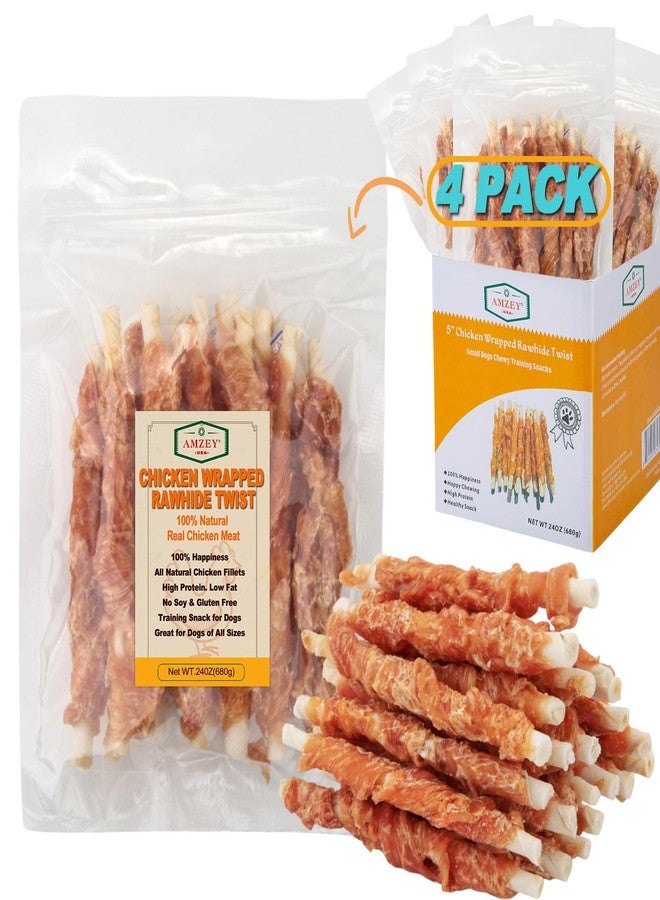Amzey 24OZ Chicken Wrapped Rawhides Dogs Treats, Rawhide Twist Chicken Hide Sticks, Puppy Training Snacks Sticks Dog Chews, All Natural 4 Resealable Bags, Total 1.5lb - Image 1