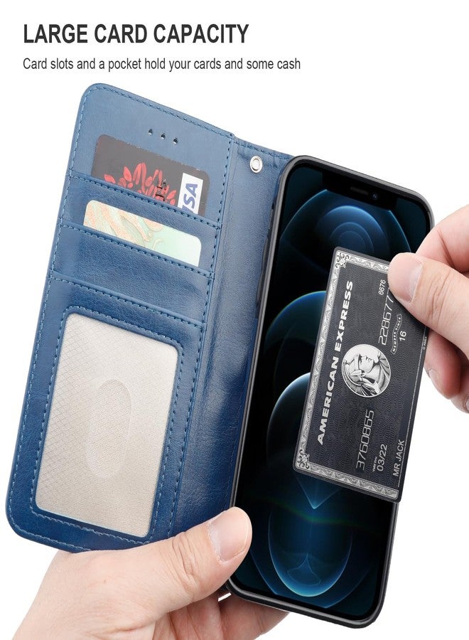 Bocasal for iPhone 12 Pro Max Wallet Case Compatible with MagSafe Wireless Charging, RFID Blocking Magnetic Leather Case with Card Slots Holder Kickstand Detachable Wrist Strap 6.7 Inch (Blue) - Image 5