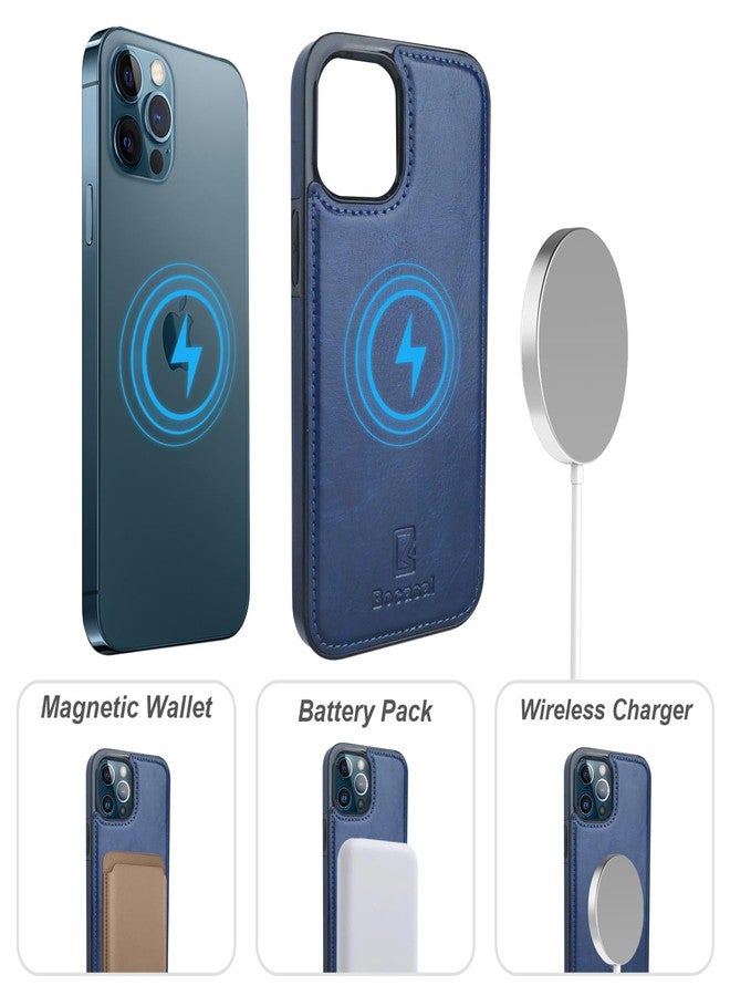 Bocasal for iPhone 12 Pro Max Wallet Case Compatible with MagSafe Wireless Charging, RFID Blocking Magnetic Leather Case with Card Slots Holder Kickstand Detachable Wrist Strap 6.7 Inch (Blue) - Image 3