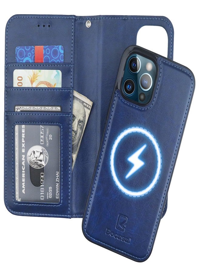 Bocasal for iPhone 12 Pro Max Wallet Case Compatible with MagSafe Wireless Charging, RFID Blocking Magnetic Leather Case with Card Slots Holder Kickstand Detachable Wrist Strap 6.7 Inch (Blue) - Image 1