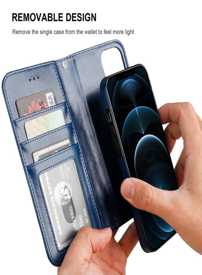 Bocasal for iPhone 12 Pro Max Wallet Case Compatible with MagSafe Wireless Charging, RFID Blocking Magnetic Leather Case with Card Slots Holder Kickstand Detachable Wrist Strap 6.7 Inch (Blue) - Image 4