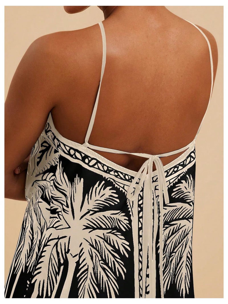 MakeMeChic Women's Backless Dress Tropical Vacation Outfits Halter Cami Summer Boho Beach Mini Dresses Black Medium - Image 4