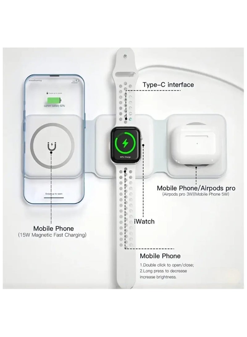 toocki 3 in 1 Wireless Charging Station, Magnetic Folding Portable, Fast Wireless Charger Stand - Image 2