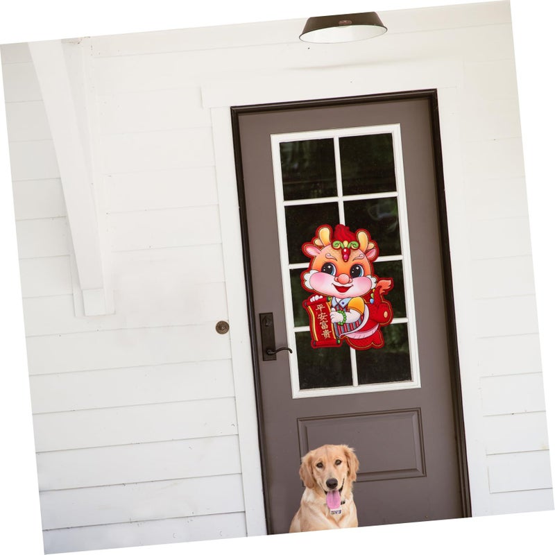 Chinese Dragon Door Stickers Lunar New Year Decor Elegant Flocking Cardboard 30x24cm - Image 4