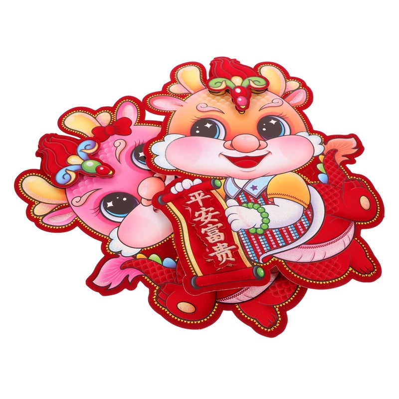 Chinese Dragon Door Stickers Lunar New Year Decor Elegant Flocking Cardboard 30x24cm - Image 3