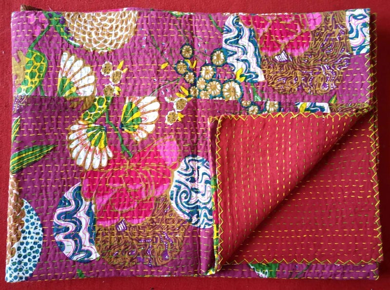 Textile export creations إبداعات تصدير الأقمشة إبداعات تقليدية عرقية قنطة هندية مفروشات فردية زمردية من القطن استوائي فواكه مخيطة يدويًا غطاء سرير بواسطة إبداعات تصدير الأقمشة 90x60 بوصة - Image 3