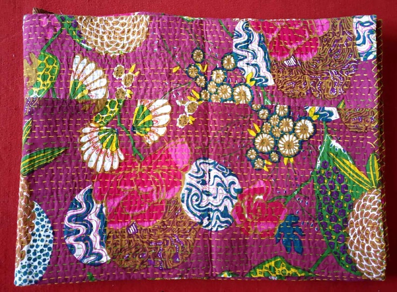 Textile export creations إبداعات تصدير الأقمشة إبداعات تقليدية عرقية قنطة هندية مفروشات فردية زمردية من القطن استوائي فواكه مخيطة يدويًا غطاء سرير بواسطة إبداعات تصدير الأقمشة 90x60 بوصة - Image 2