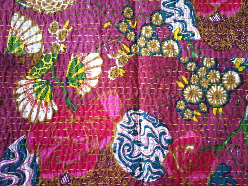 Textile export creations إبداعات تصدير الأقمشة إبداعات تقليدية عرقية قنطة هندية مفروشات فردية زمردية من القطن استوائي فواكه مخيطة يدويًا غطاء سرير بواسطة إبداعات تصدير الأقمشة 90x60 بوصة - Image 4
