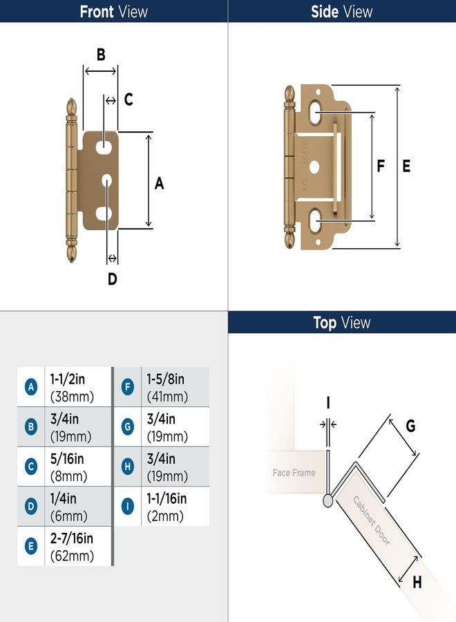 Amerock PK3180TBCZ | Cabinet Hinge | 3/4 in. (19 mm) Door Thickness | Full Inset | Partial Wrap | Ball Tip | Champagne Bronze | Kitchen Cabinet Door Hinge | Single Hinge | Functional Hardware - Image 4