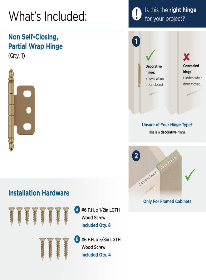 Amerock PK3180TBCZ | Cabinet Hinge | 3/4 in. (19 mm) Door Thickness | Full Inset | Partial Wrap | Ball Tip | Champagne Bronze | Kitchen Cabinet Door Hinge | Single Hinge | Functional Hardware - Image 3