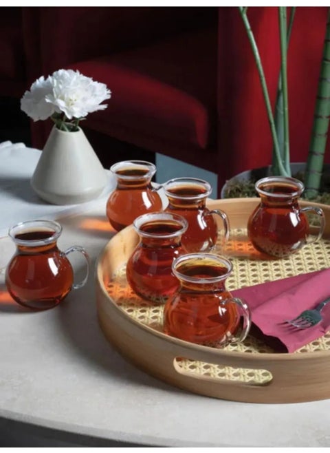 6 Pieces Keyfi Ala Borosilicate Glass Handled Tea Cup Handmade, Tea Cups That Can Touch Fire