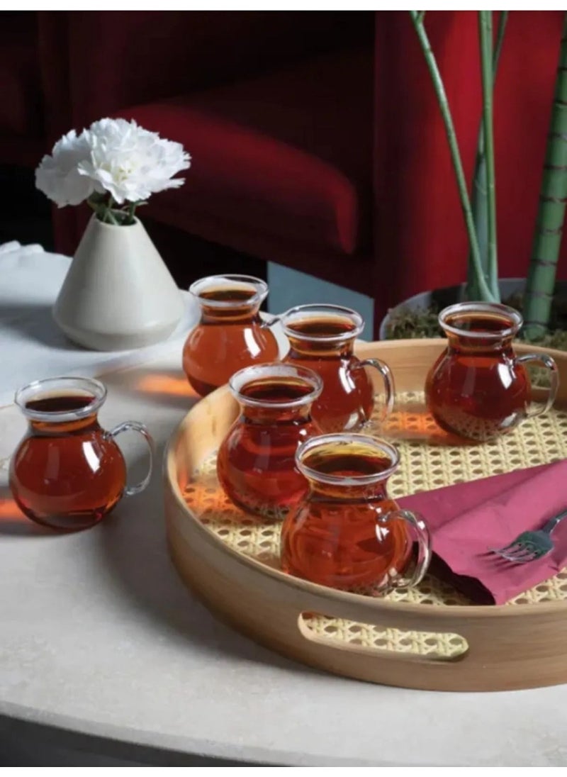 Octopus Bazaar 6 Pieces Keyfi Ala Borosilicate Glass Handled Tea Cup Handmade, Tea Cups That Can Touch Fire  - Image 1