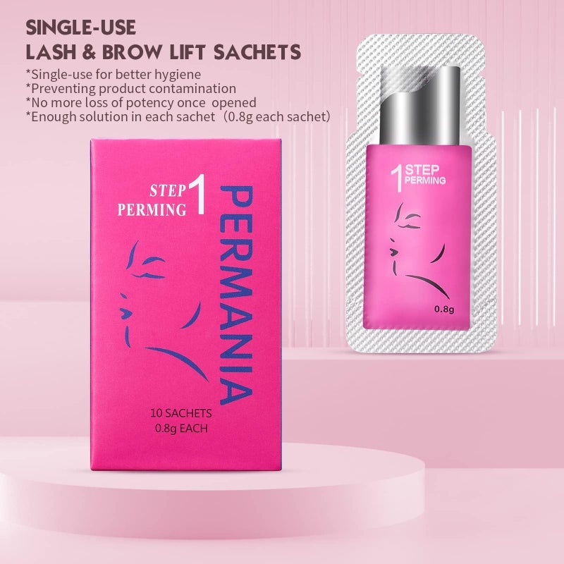 PERMANIA مجموعة رفع الرموش PERMANIA، منتجات خطوات منفصلة للصالة أو في المنزل، 10 أكياس من 0.8 جرام/0.03 أونصة لكل منها (الخطوة #1) - Image 2