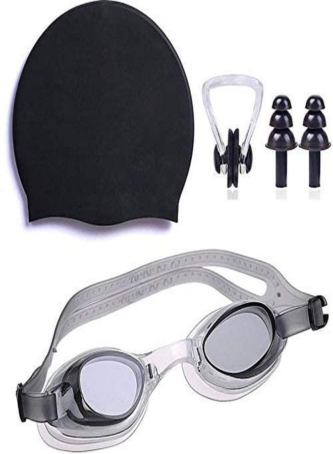 SEJASCOLLECTIONS 100% Silicone Anti Fog Swimming Goggles,Cap,Earplug & Noseplug Set- Ideal for All Age Group | Silicone Non Slip | Easy to Carry and Skin Friendly (Black) - Image 1