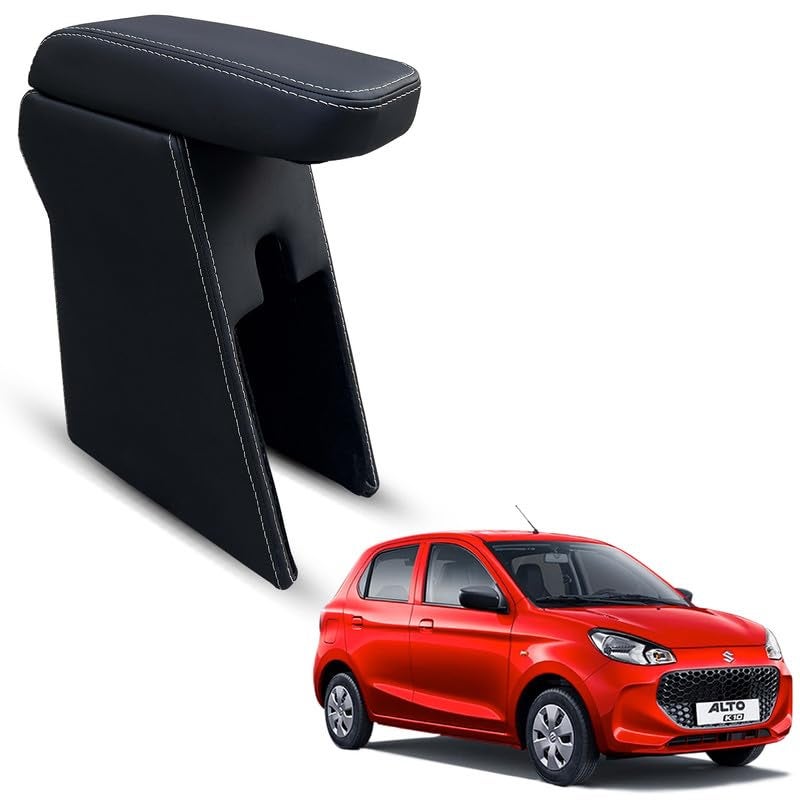 Carigiri Premium Finish Car Armrest with Storage Box And High Density Moulded Foam For Alto K10 (Models-2021-2025) (White Seam,Nappa Leatherette) - Image 1