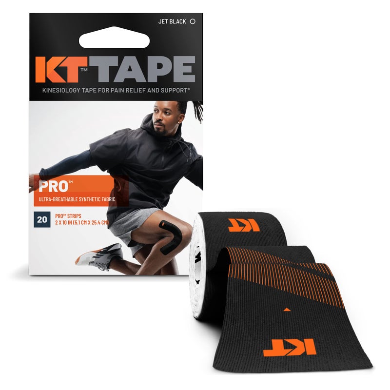 KT Tape, Pro Synthetic Kinesiology Athletic Tape, 20 Count, 10â€ Precut Strips, Jet Black - Image 1