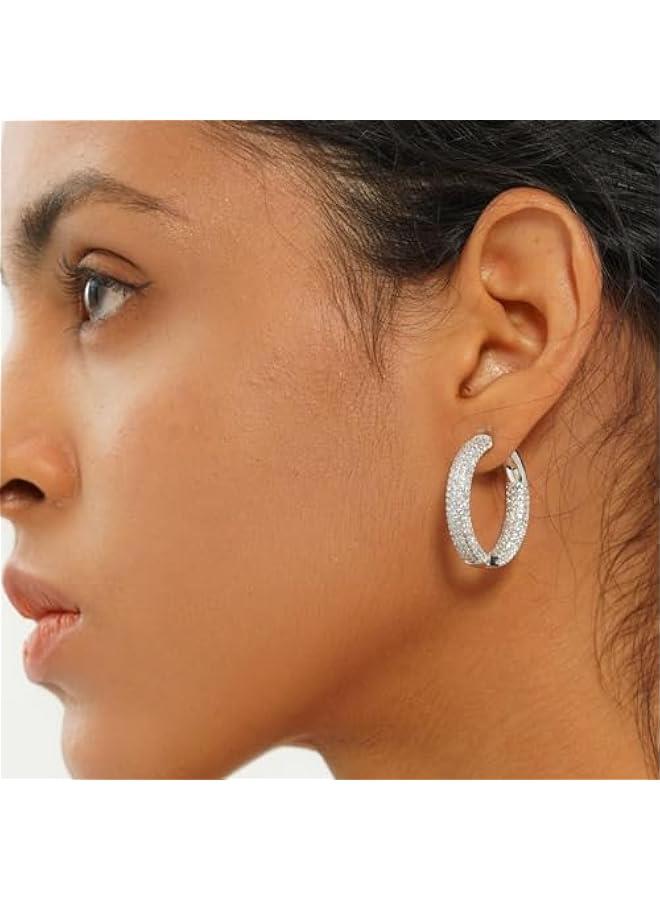 Iced Out Hoop Earrings Cubic Zirconia Huggie Cartilage Cuff Hypoallergenic 14K Gold Plated Luxury Fashion Round Circle Earrings For Men Women - Image 4
