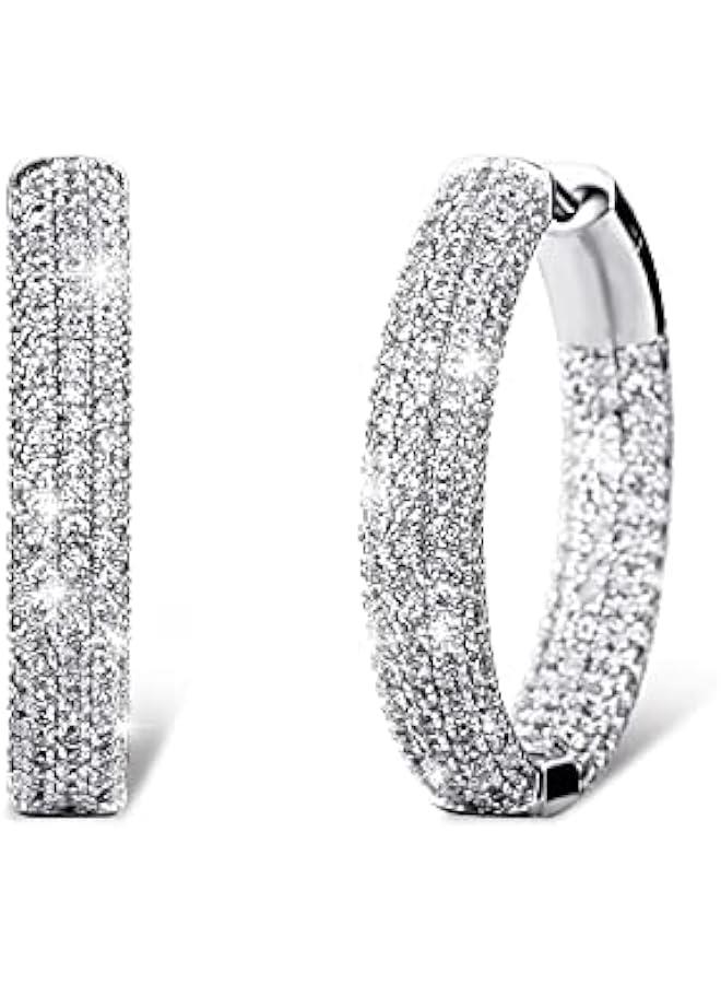 Iced Out Hoop Earrings Cubic Zirconia Huggie Cartilage Cuff Hypoallergenic 14K Gold Plated Luxury Fashion Round Circle Earrings For Men Women - Image 1