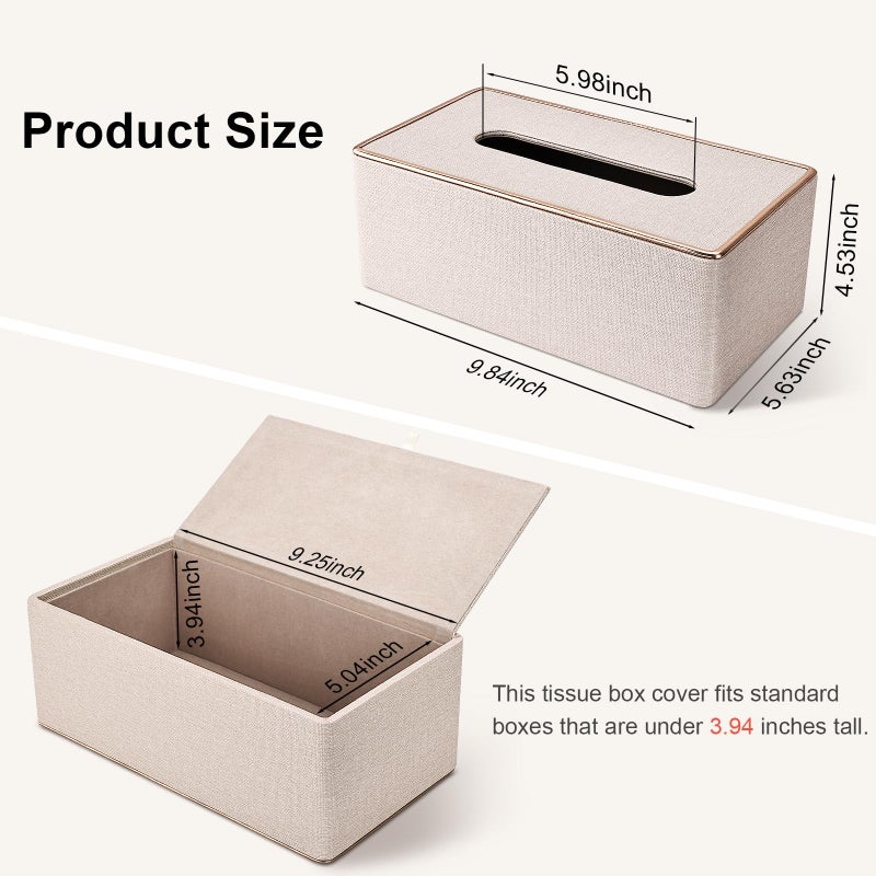 GORESE Tissue Box Cover, PU Leather Tissue Box Holder, Rectangular Tissue Box Covers for Kleenex, Napkin, Rectangle Tissue Holder for Bathroom Home Office 9.84"X5.23"X3.77" Beige - Image 2