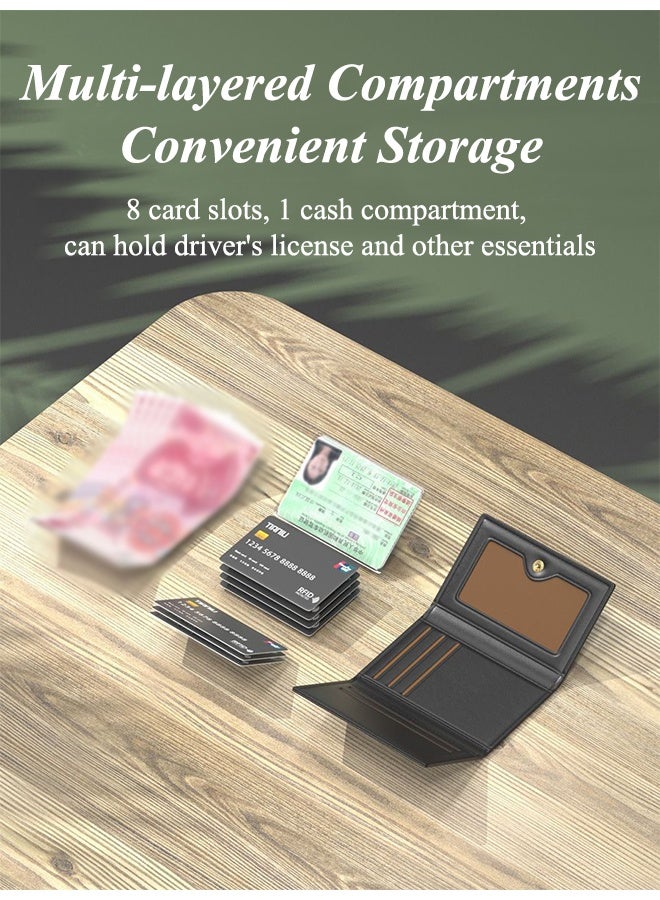 Leather Trifold Wallet for Men RFID Wallets Slim 7 Credit Card Holder 1 ID Compartment - Image 2
