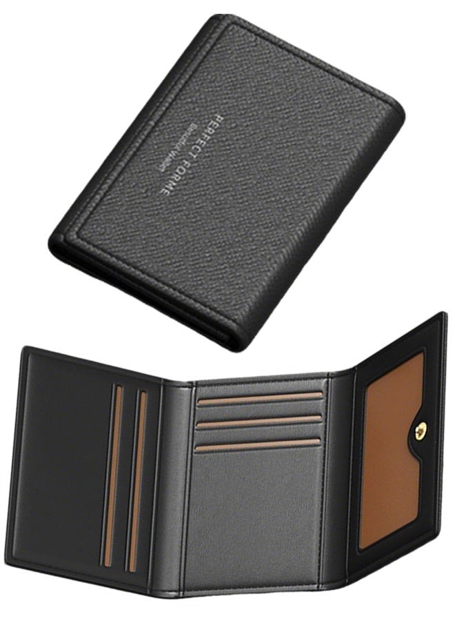 Leather Trifold Wallet for Men RFID Wallets Slim 7 Credit Card Holder 1 ID Compartment - Image 1