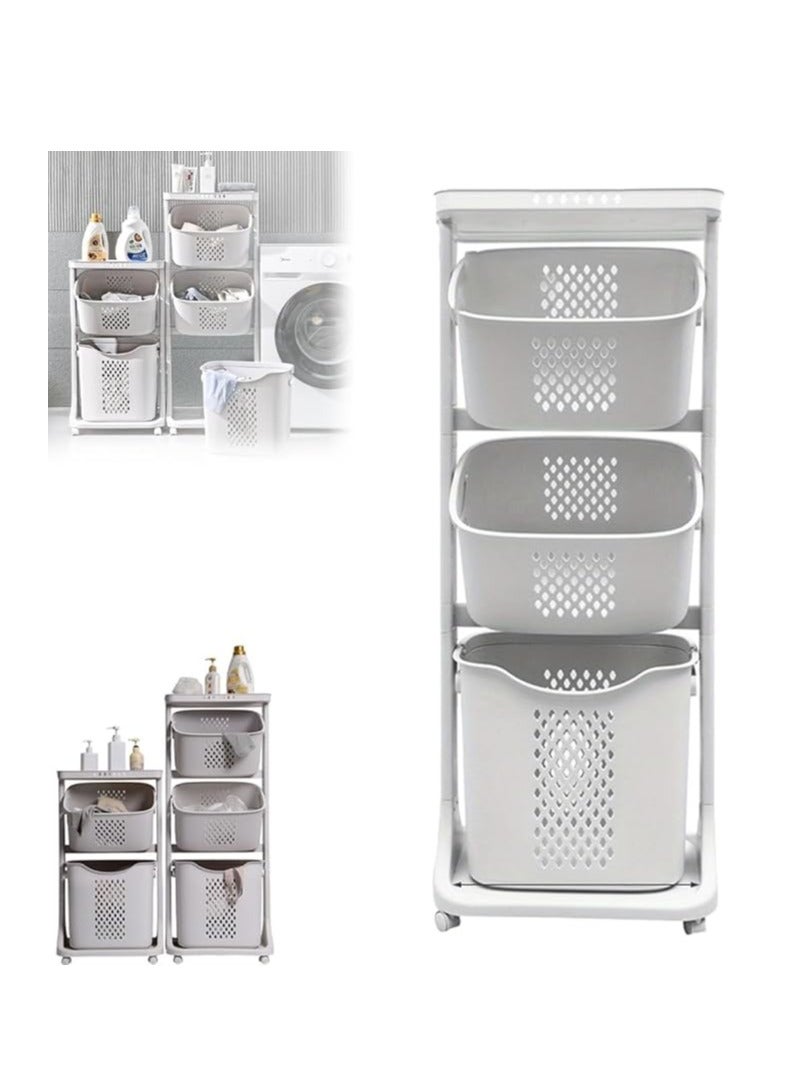 Detachable Laundry Basket 3 Tier Rolling Laundry Cart Clothes Storage Basket with 4 Wheel Portable Movable Laundry Hamper for Bedrooms Dormitories Kitchen  - Image 1