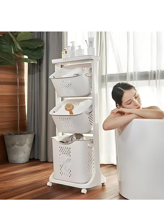 Detachable Laundry Basket 3 Tier Rolling Laundry Cart Clothes Storage Basket with 4 Wheel Portable Movable Laundry Hamper for Bedrooms Dormitories Kitchen  - Image 3