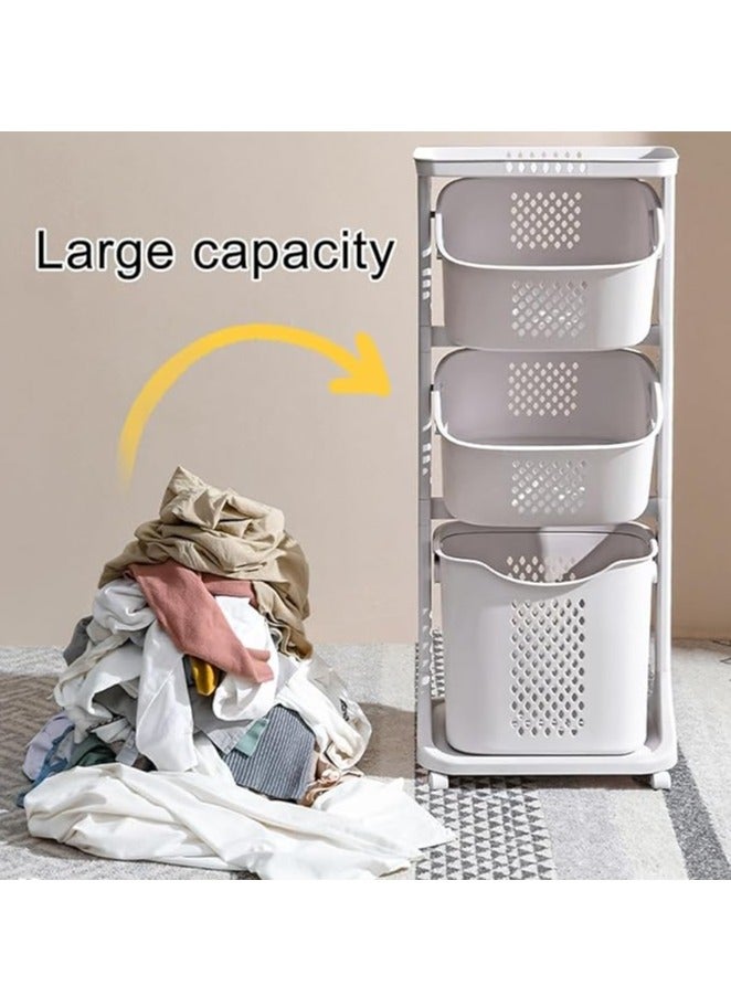Detachable Laundry Basket 3 Tier Rolling Laundry Cart Clothes Storage Basket with 4 Wheel Portable Movable Laundry Hamper for Bedrooms Dormitories Kitchen  - Image 4