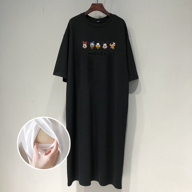 2024 Summer Nursing Dress for Pregnant Black [side opening]] 