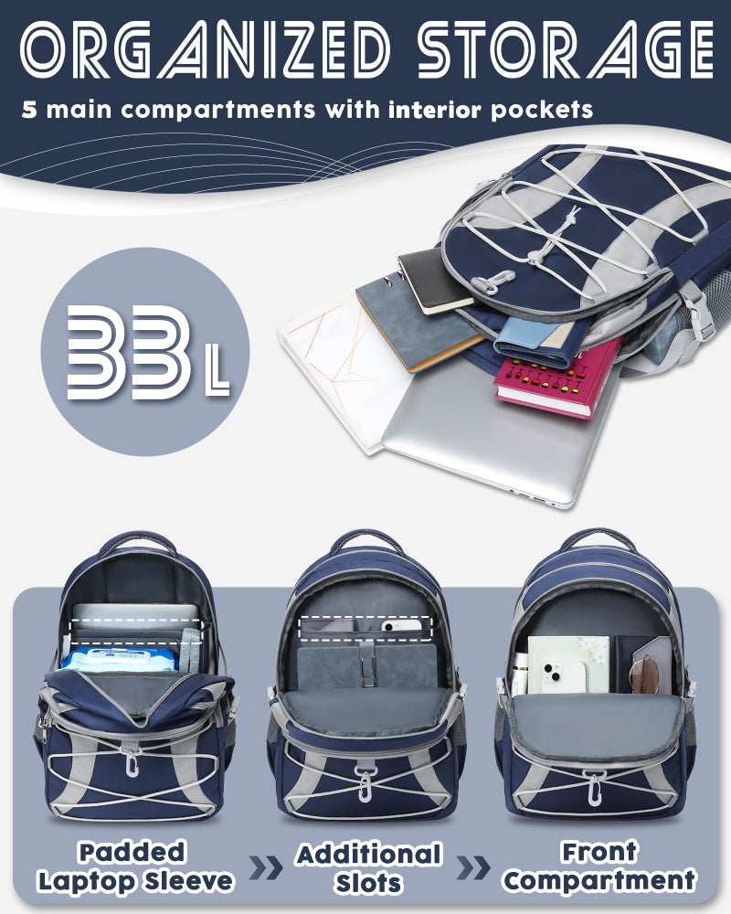 BLUEFAIRY Middle High School Backpack for Boys Girls Large Bookbag with Laptop Compartment Back to School Book Bags for Teens Teenagers Mochilas Escolares para NiÃ±os NiÃ±as (Navy Blue/Gray, Solid) - Image 3