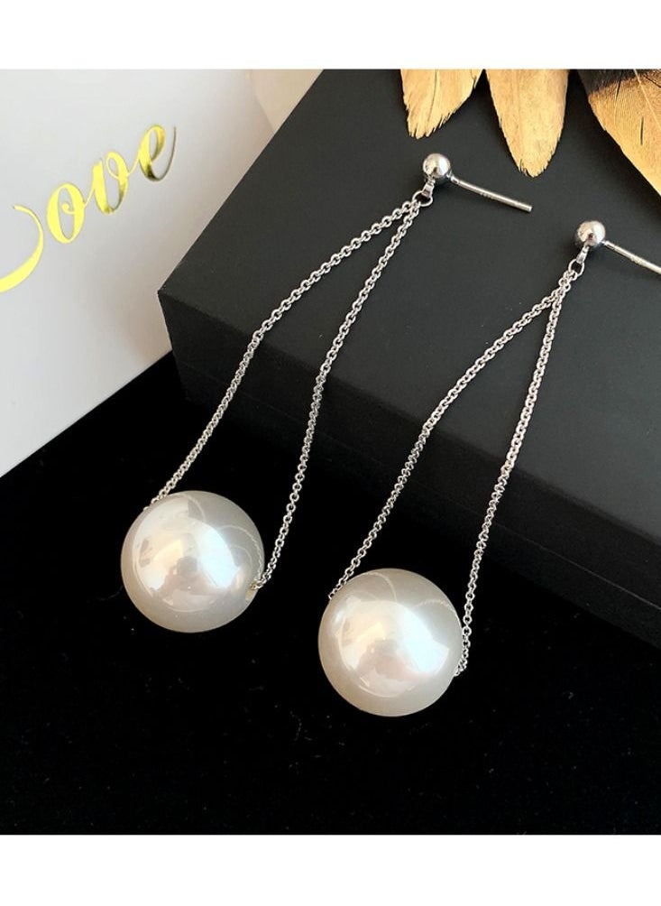 General - Stainless steel 18K gold plated non fading long personality large pearl earrings high-end exaggerated earrings - Image 1