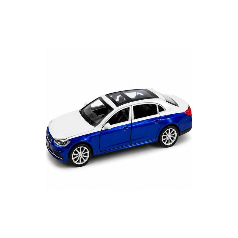 Drive & Play | Die-Cast Toy Car for Young Players, Blue and White Sedan Model with Display Case - Image 1