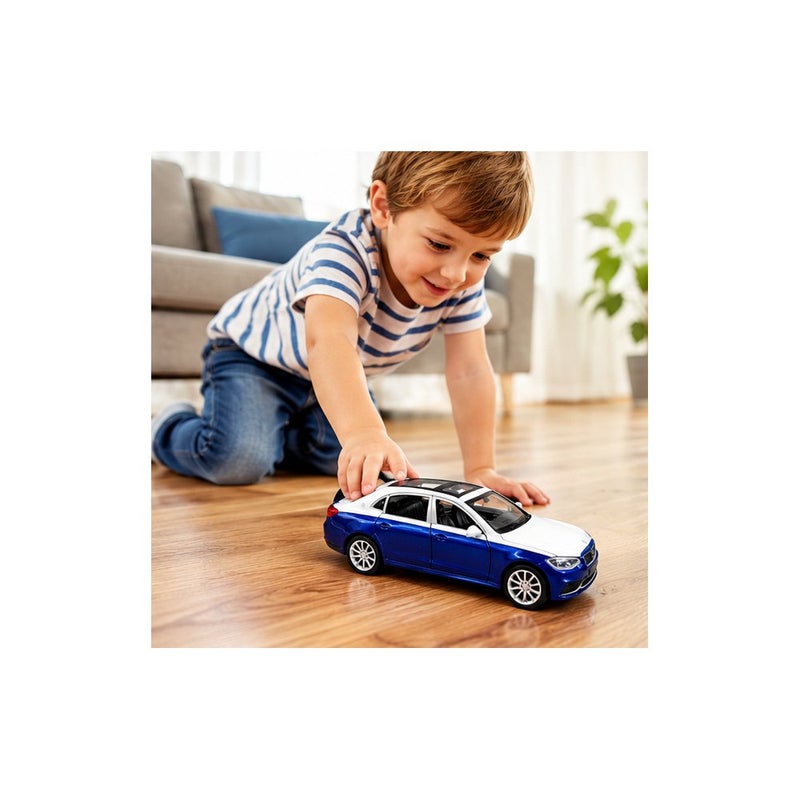 Drive & Play | Die-Cast Toy Car for Young Players, Blue and White Sedan Model with Display Case - Image 4