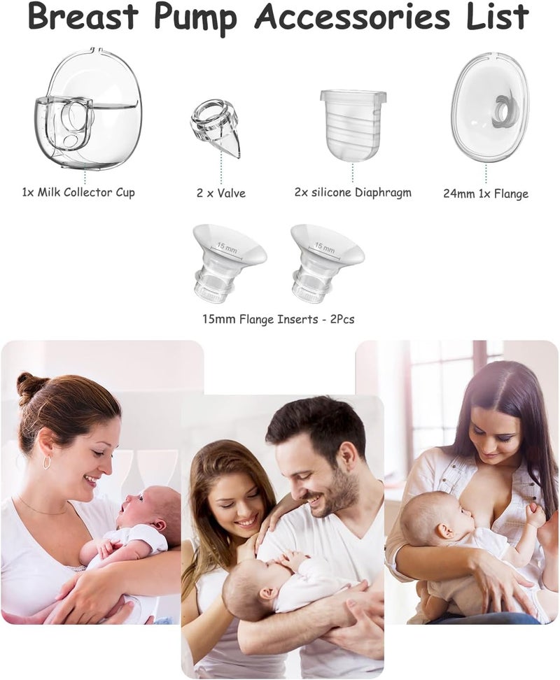 Gowing قطع غيار مضخة الثدي القابلة للارتداء كوب جمع الحليب متوافق مع مضخة Lansinoh Discreet Duo Nuliie S32 تشمل صمام بطة 24 مم فلانج غشاء سيليكون رابط 15 مم إدخالات فلانج - Image 4