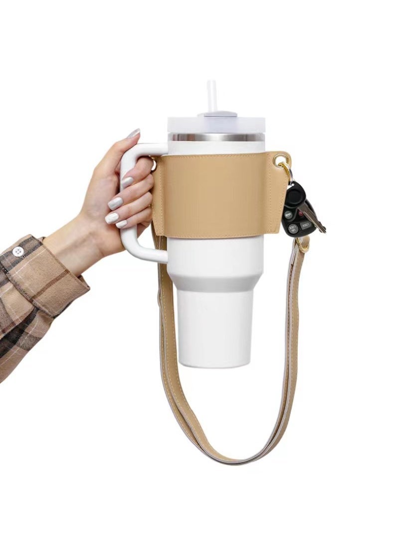 Generic - Hot sale 40oz stainless steel ice cream cup cup cover Big Mac large capacity vacuum cup bottle cover adjustable crossbody cup cover Pink - Image 1
