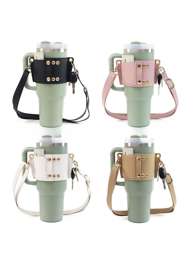 Generic - Hot sale 40oz stainless steel ice cream cup cup cover Big Mac large capacity vacuum cup bottle cover adjustable crossbody cup cover Pink - Image 1