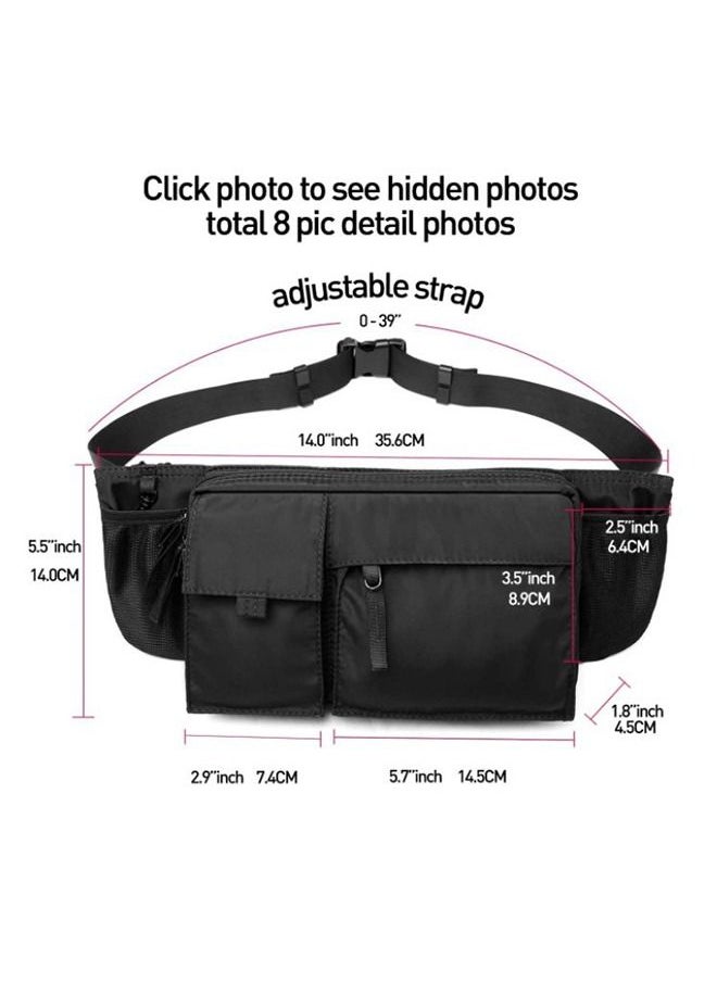 Generic - Unisex Waist Bag Nylon Waterproof Adjustable Straps Waist pack Premium Lightweight Belt Bag for Gym Fitness Workout Travel Commute Black - Image 1