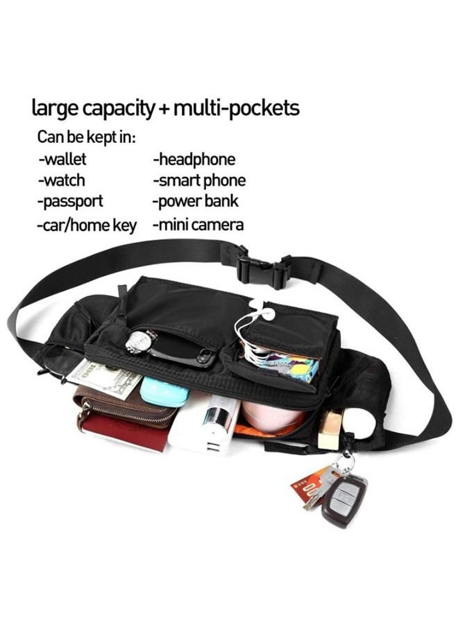 Generic - Unisex Waist Bag Nylon Waterproof Adjustable Straps Waist pack Premium Lightweight Belt Bag for Gym Fitness Workout Travel Commute Black - Image 1