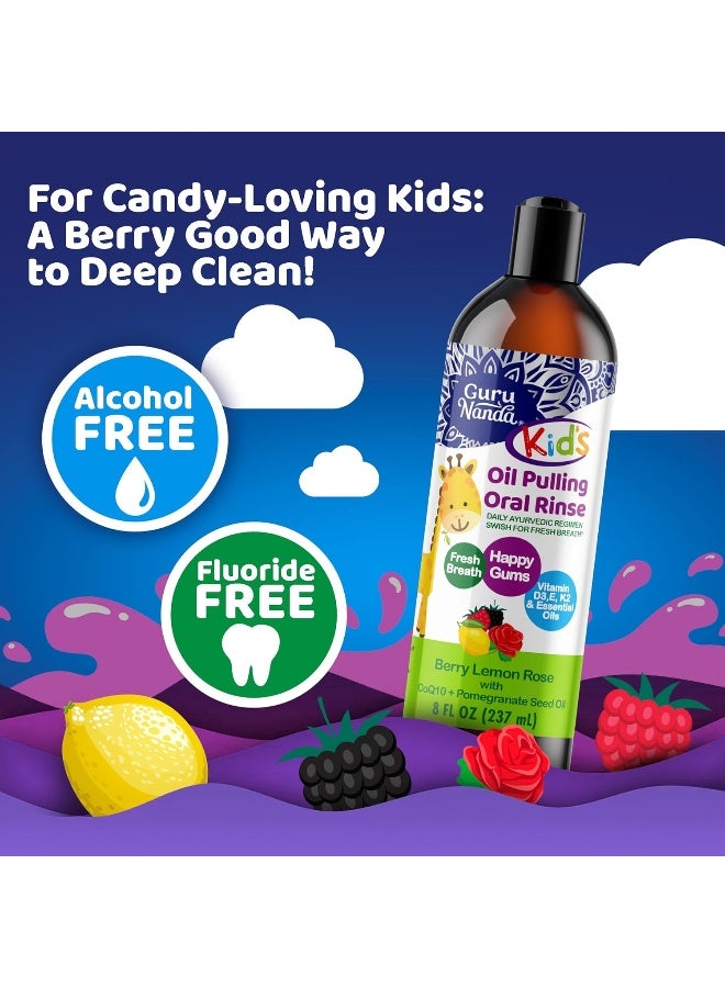 GuruNanda Kids Oil Pulling, Alcohol-Free Mouthwash, Essential Oils & Vitamins for Fresh Breath & Happy Gums for Ages 6 & up, Natural Bubble Berry, 8 Oz - Image 5