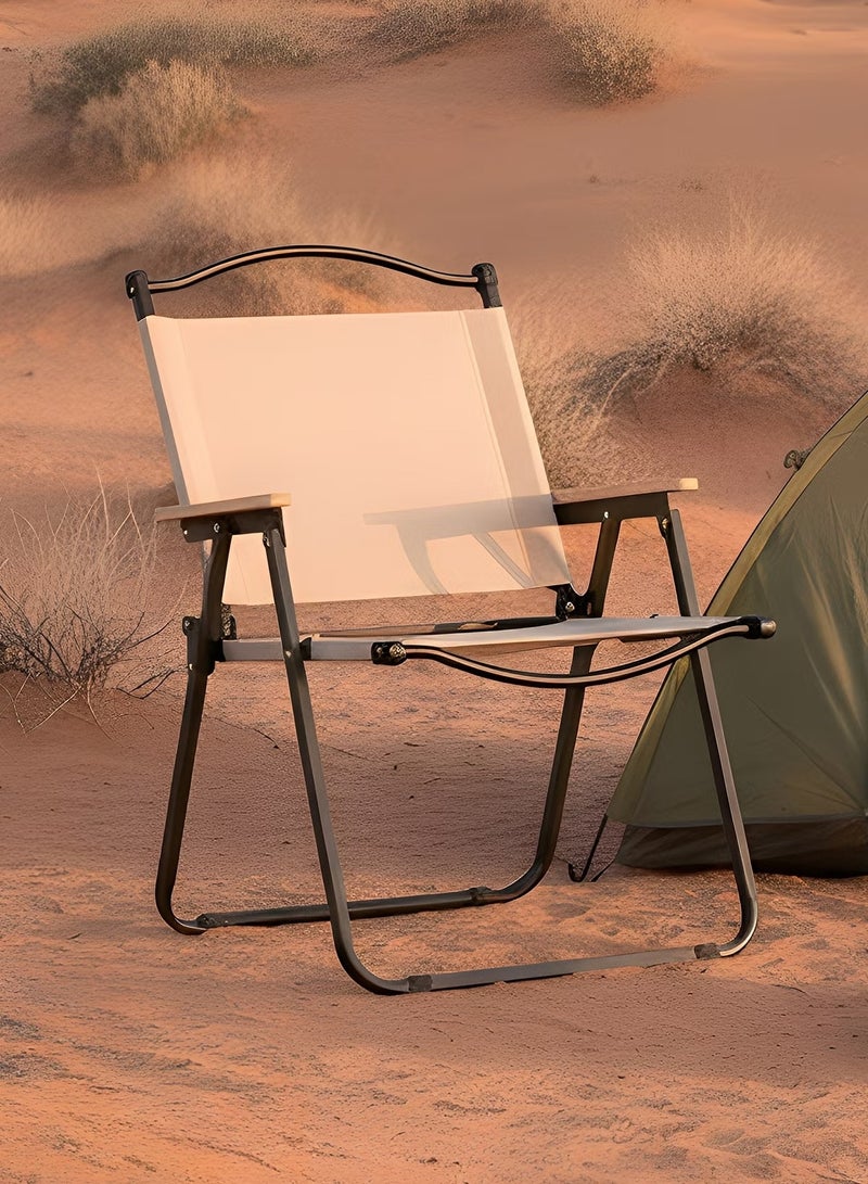 M-Smart 5-Piece Camping Set | Portable Folding Camping Table with Carrying Bag 90x60x45cm and 4 Folding Chairs with Black Metal Frame and Armrests - Beige - Image 2