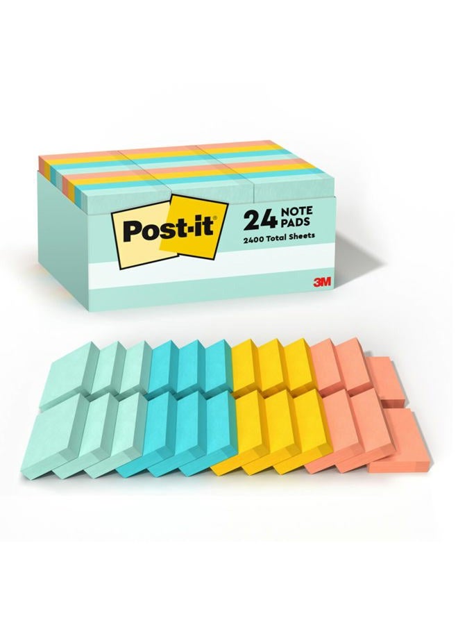 Post-It Mini Notes, 1.5X2 In, 24 Pads, America'S 1 Favorite Sticky Marseille Collection, Pastel Colors (Blue, Pink, Mint, Yellow), Recyclable (653-24A - Image 1