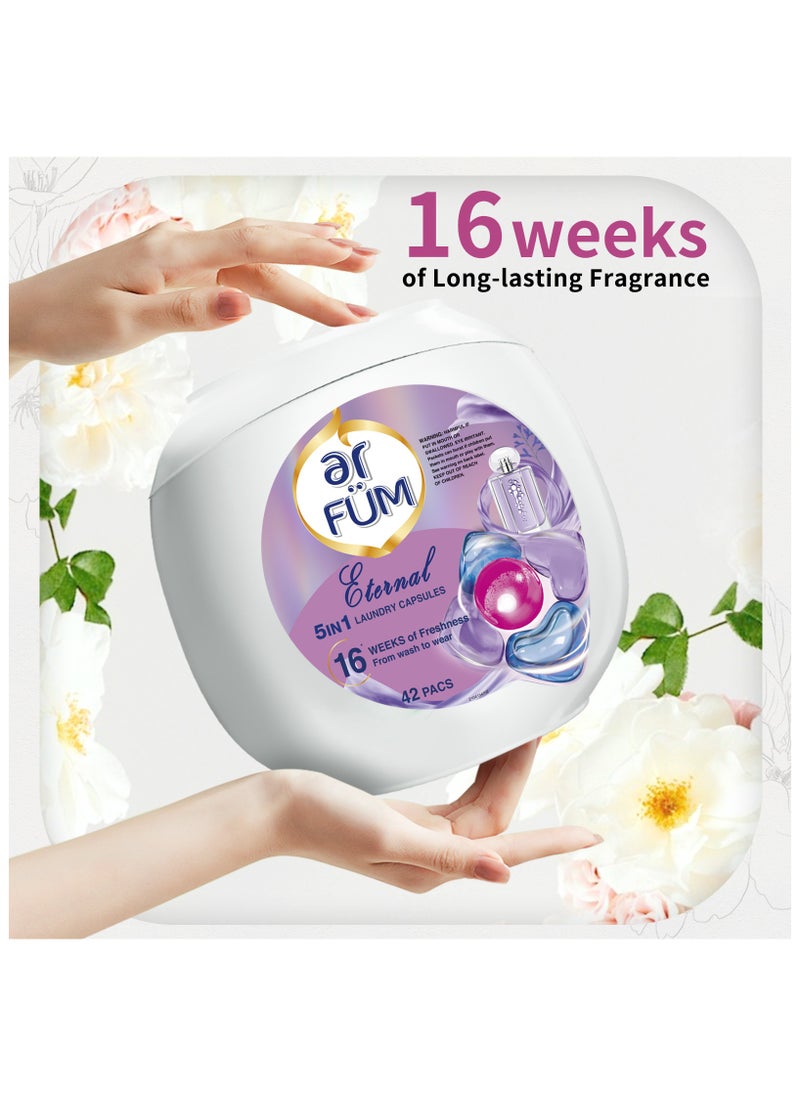 ar FUM - ArFum PODS, 5-in-1 Laundry Detergent Capsules with Scent Booster, Detergent Concentrate, Softener, Color Protect, Powerful Stain Remover in 1 capsule, 16 Weeks Long-Lasting Fragrance, 42 Pods, Eternal - Image 1