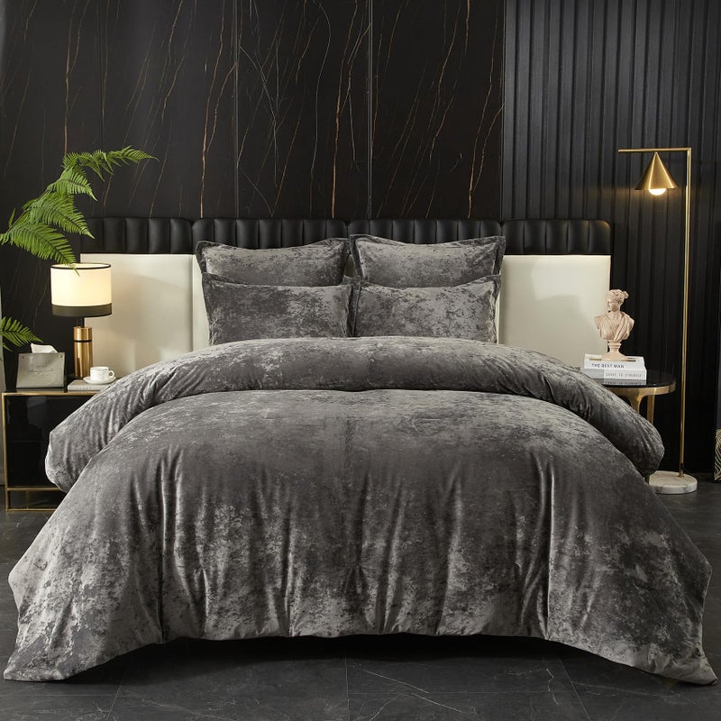 Ivellow Crushed Velvet Comforter Set Queen Lightweight Comforter Set 5pcs Ultra Soft Breathable Grey Comforter Set Luxury Cozy Flannel Comforter Queen Size 1 Comforter2 Pillow Shams 2 Euro Shams