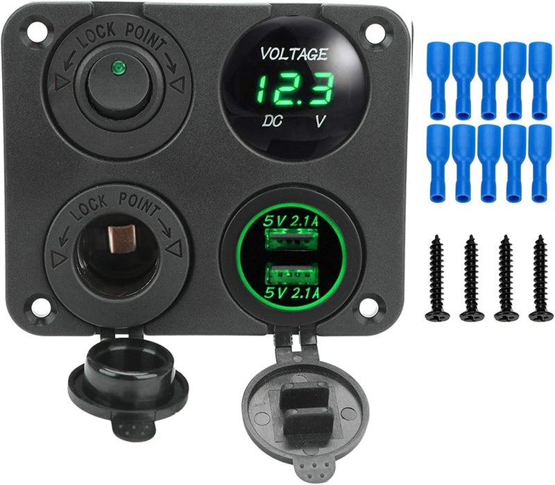Wivplex 12V 4 In 1 Car Charger with Dual USB and Voltmeter - Image 1