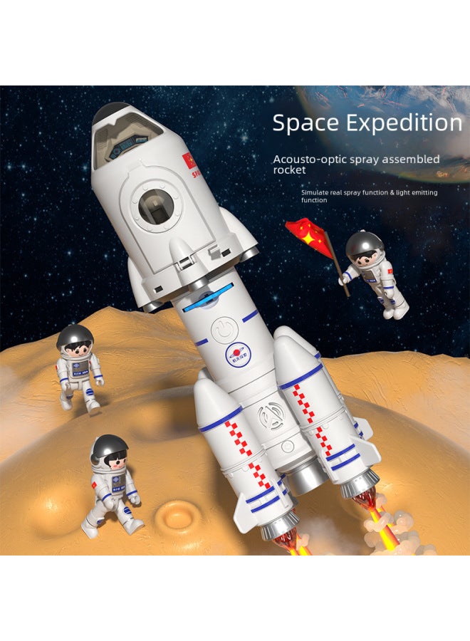 Space Expedition Team Acousto-optic Spray Assembled Aviation Model Simulation Launch Star Projection Educational Rocket Toy-Color:4-in -1 Space Expedition [Portable Gift Box] Spray/Light/Sound/Projection/No Astronaut  - Image 3