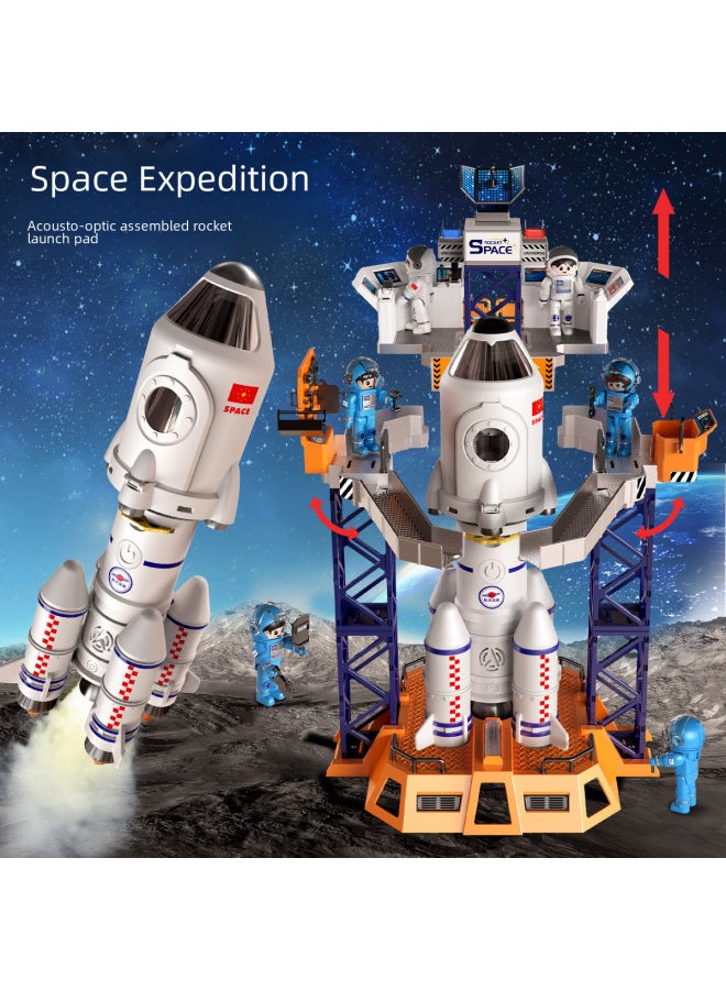 Space Expedition Team Acousto-optic Spray Assembled Aviation Model Simulation Launch Star Projection Educational Rocket Toy-Color:4-in -1 Space Expedition [Portable Gift Box] Spray/Light/Sound/Projection/No Astronaut  - Image 2