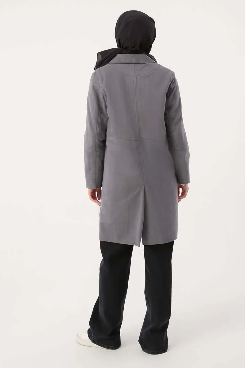 Allday Grey-Suede Double Breasted Blazer Jacket