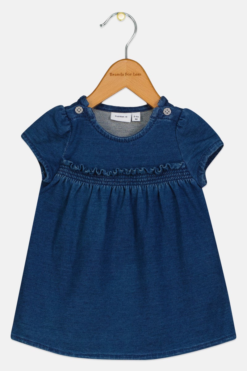 NAME IT Toddlers Girl Washed Dress, Blue - Image 1