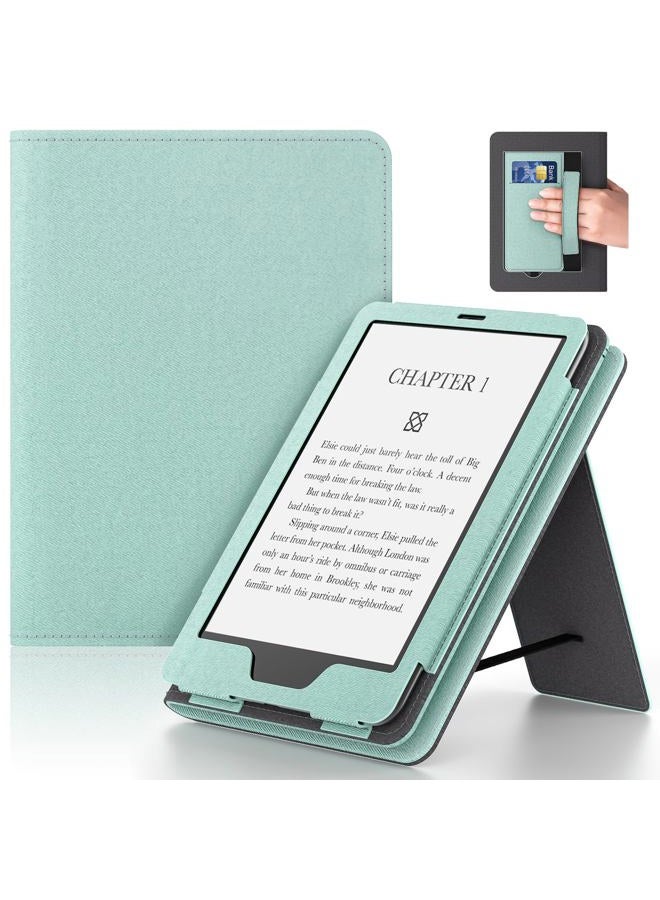iPad 6in Case with Hand Strap and Stand,Incompatible with Old Version, Durable Synthetic Leather Cover with Auto Sleep Wake,Light Green
