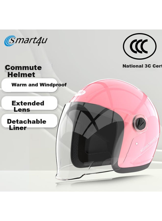 Smart4u Helmet Electric Vehicle Battery Motorcycle Helmet Extended Windproof And Rainproof Visor Adult Men And Women Half Helmet Eh20 Pink - Image 1